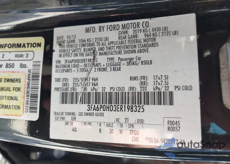 2014 Ford Fusion Se from USA, damaged, VIN 3FA6P0HD3ER198325